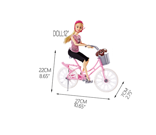 12 Inches Doll Play Set with 11 Inches Bike & Sport Accessories Perfect for Imaginative Play - in Assorted Colors
