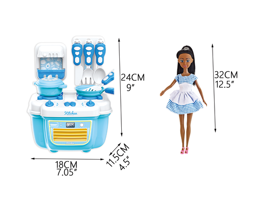 2 Packs African American Brown Girl 12-Inch Doll with Kitchen & Accessories Play Set - Large Size Toy for Endless Fun