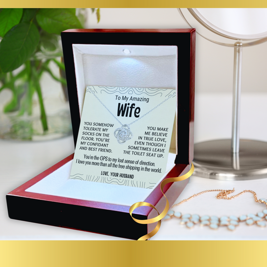 Message Card Love-Knot Necklace Jewelry To My Amazing Wife With Message Card in Luxury Wood Box