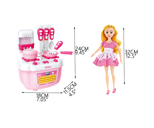 Girl's 12-Inch Doll with Kitchen & Accessories Play Set - Large Size Toy for Endless Fun