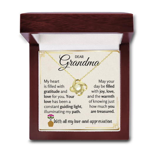 To My Grandma Love-Knot Necklace With Heartfelt Message Card in Luxury Wood Box