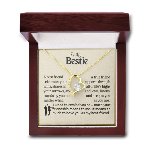 To My Bestie Heart Necklace With Heartfelt Message Card in Luxury Wood Box