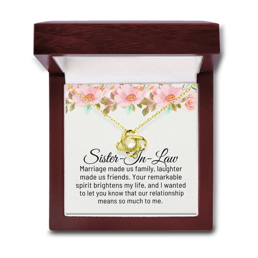 To My Sister in Law Love-Knot Necklace With Heartfelt Message Card in Luxury Wood Box