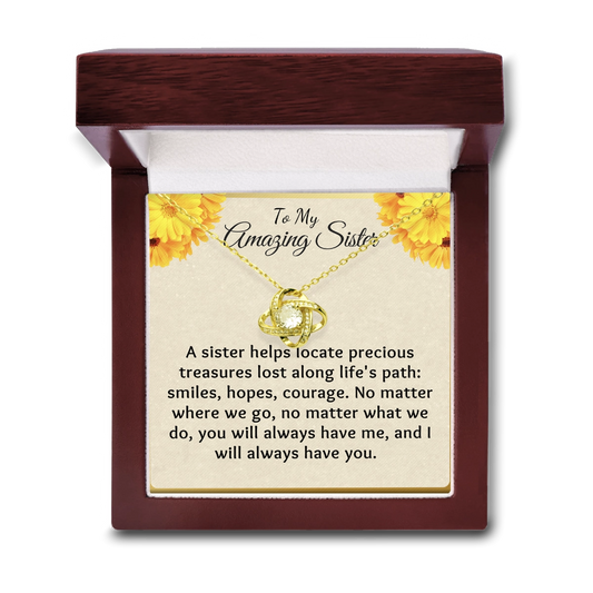 To My Sister Love-Knot Necklace With Heartfelt Message Card in Luxury Wood Box