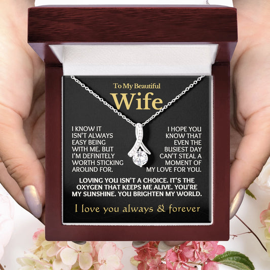 To My Wife Allure Necklace With Heartfelt Message Card in Luxury Wood Box