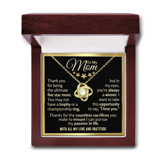 To My Mom Love-Knot Necklace With Heartfelt Message Card in Luxury Wood Box