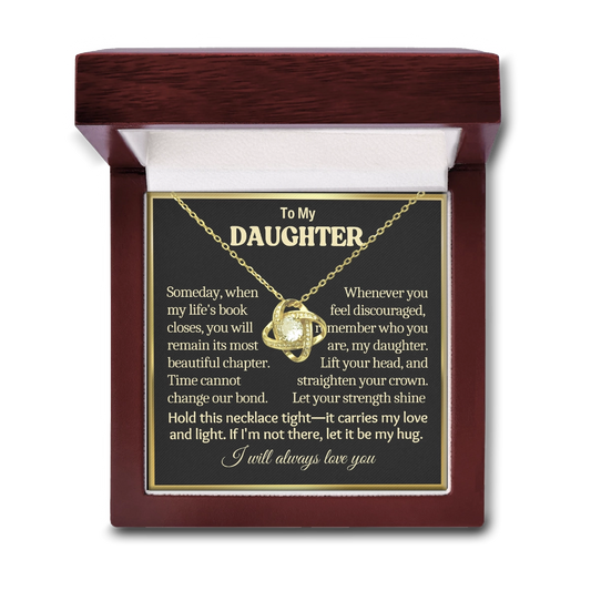 To My Daughter Love-Knot Necklace With Heartfelt Message Card in Luxury Wood Box