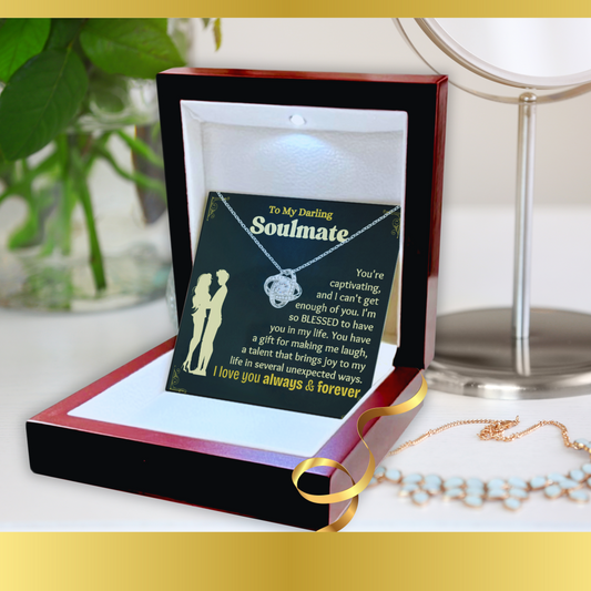 To My Darling Soulmate Love-Knot Necklace With Message Card in Luxury Wood Box
