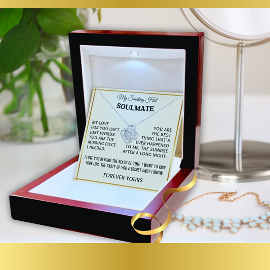 To My Hot Soulmate Love-Knot Necklace With Message Card in Luxury Wood Box