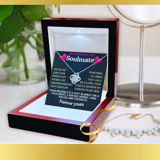 To My Smoking Hot Soulmate Love-Knot Necklace With Message Card in Luxury Wood Box