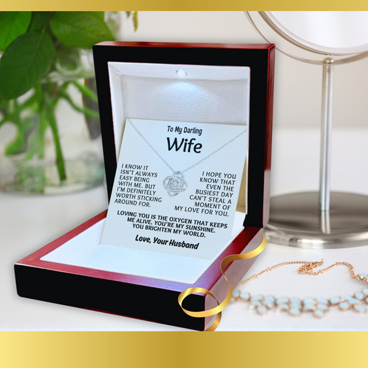 Message Card Love-Knot Necklace Jewelry To My Darling Wife With Message Card in Luxury Wood Box