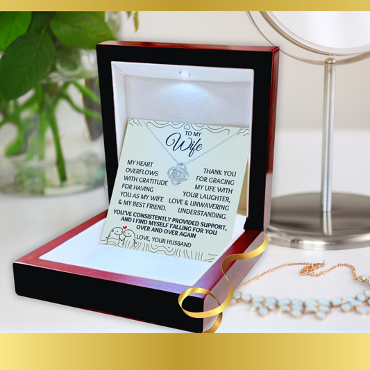 To My Wife Love-Knot Necklace With Message Card in Luxury Wood Box