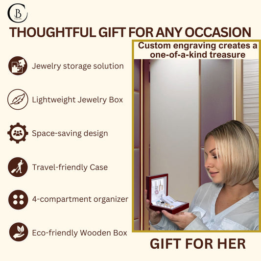 Cokos Box Personalized Wooden Jewelry Box for Women, Girls - Custom Engraved Initial Monogrammed Travel Jewelry Box Gift for Her