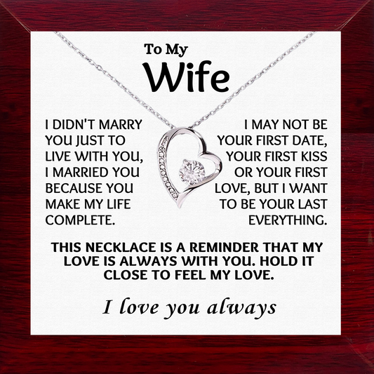 To My Wife Heart Necklace With Message Card in Luxury Wood Box
