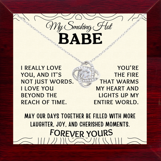 To My Smoking Hot Babe Love-Knot Necklace With Message Card in Luxury Wood Box