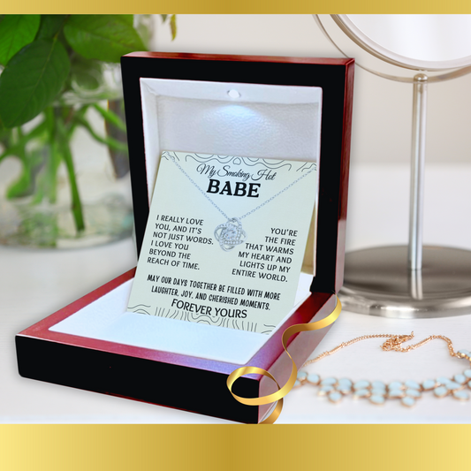 To My Smoking Hot Babe Love-Knot Necklace With Message Card in Luxury Wood Box