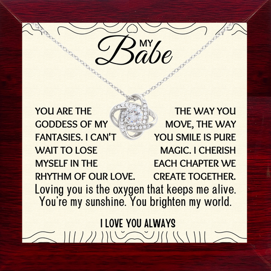 To My Babe Love-Knot Necklace With Message Card in Luxury Wood Box