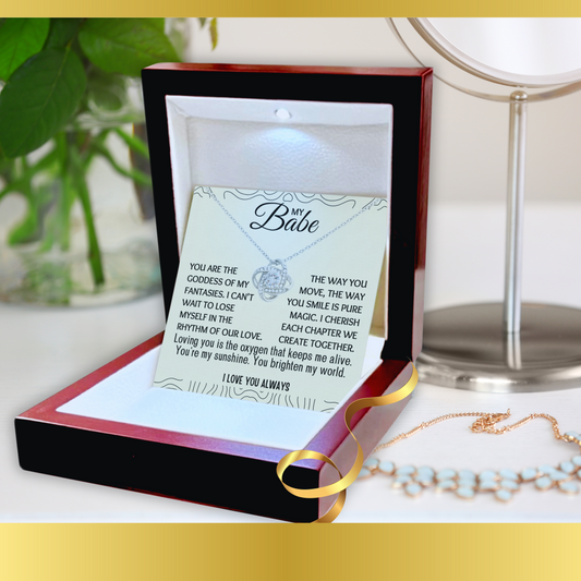 To My Babe Love-Knot Necklace With Message Card in Luxury Wood Box