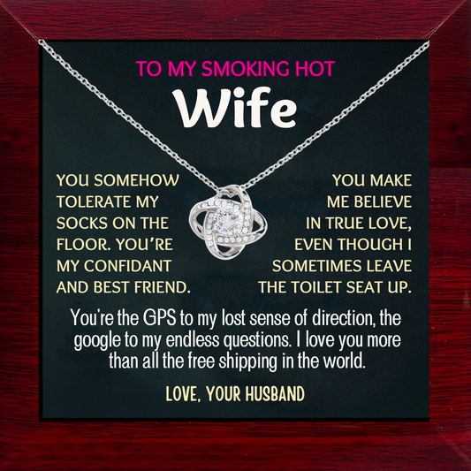 To My GPS Hot Wife Love-Knot Necklace With Message Card in Luxury Wood Box