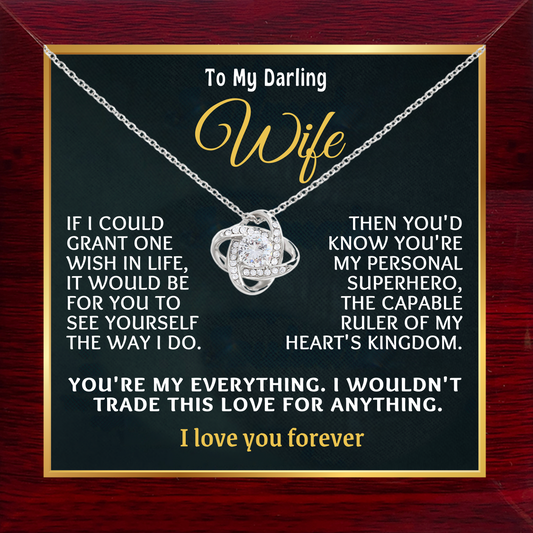 Message Card Love-Knot Necklace Jewelry Gifts for My Darling Wife Love-Knot Necklace With Message Card in Luxury Wood Box