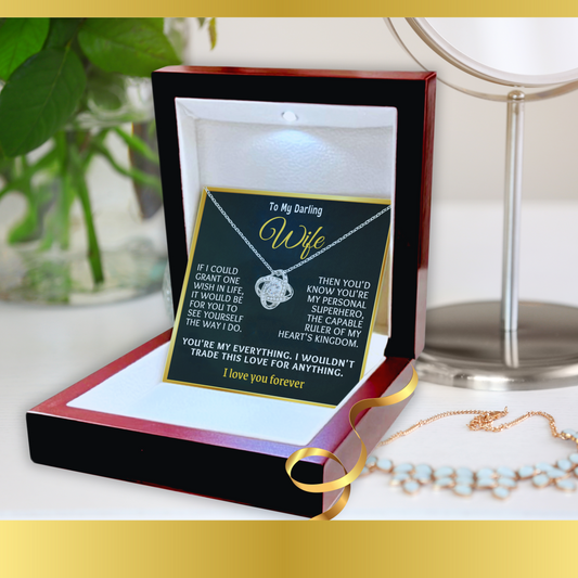 Message Card Love-Knot Necklace Jewelry Gifts for My Darling Wife Love-Knot Necklace With Message Card in Luxury Wood Box