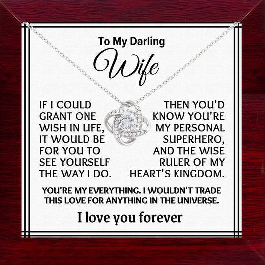 To My Darling Wife Love-Knot Necklace With Message Card in Luxury Wood Box