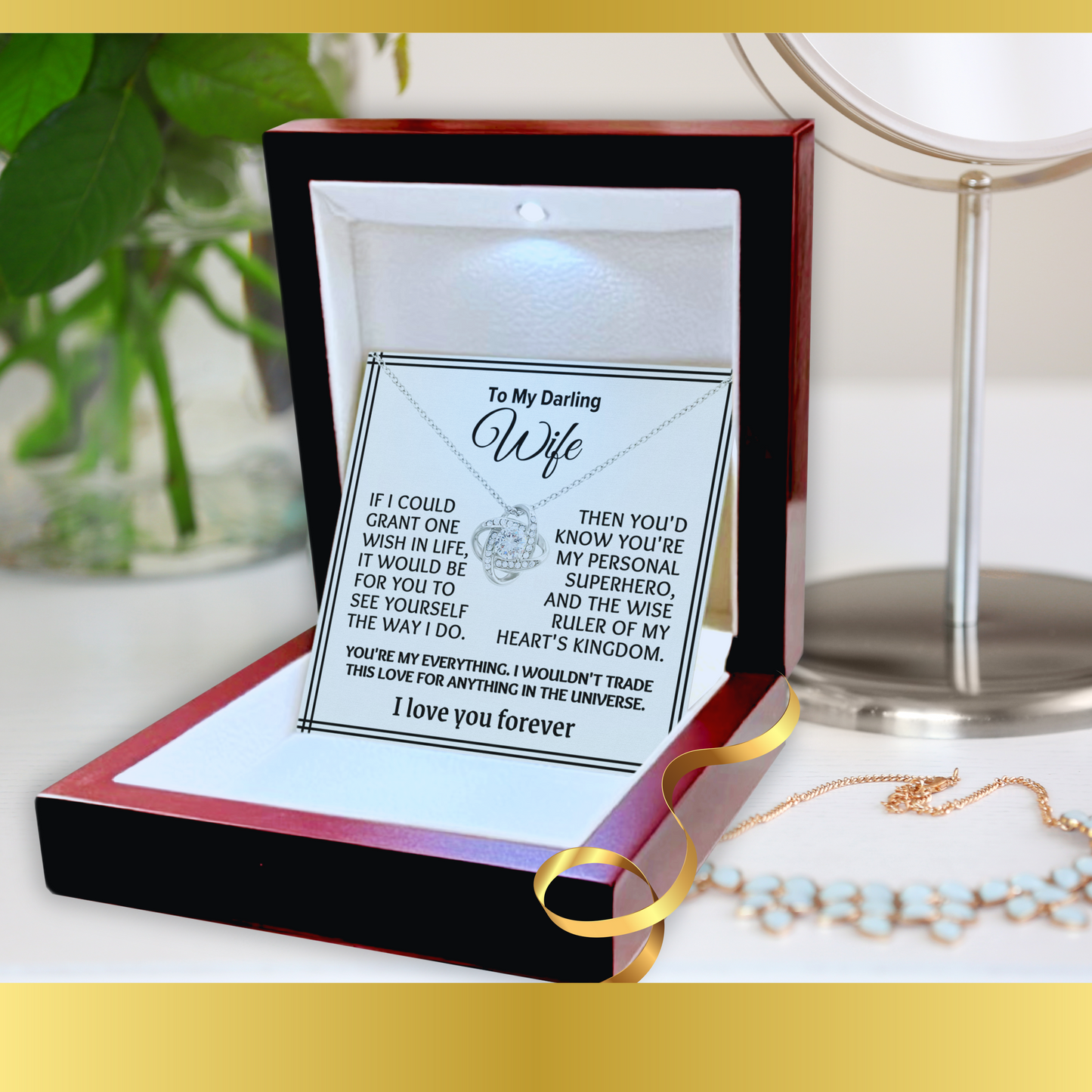 To My Darling Wife Love-Knot Necklace With Message Card in Luxury Wood Box