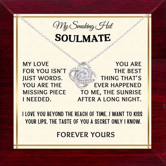 To My Hot Soulmate Love-Knot Necklace With Message Card in Luxury Wood Box