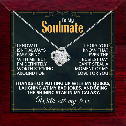 To My Soulmate Love-Knot Necklace With Heartfelt Message Card in Luxury Wood Box