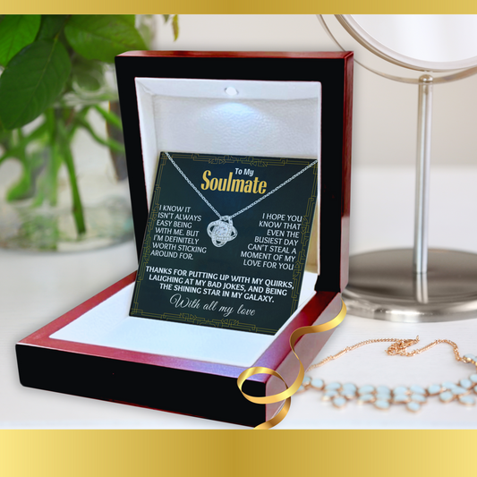 To My Soulmate Love-Knot Necklace With Heartfelt Message Card in Luxury Wood Box