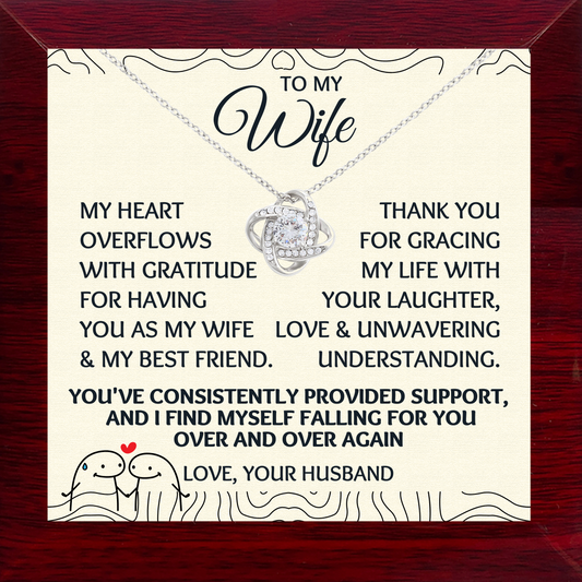 To My Wife Love-Knot Necklace With Heartfelt Message Card in Luxury Wood Box